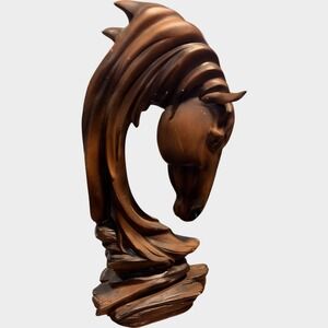 World of Gifts Horse Head Sculpture 15.5" Faux Wood Resin Equestrian Statue